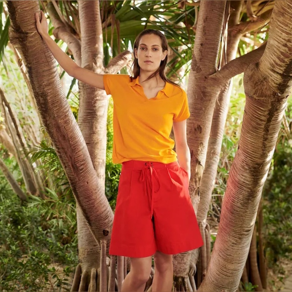 Tomas Maier x Uniqlo Red Cotton Pleated Utility Shorts Women’s Sz 6